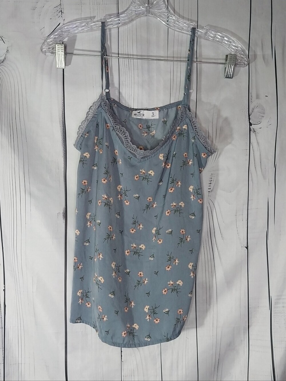 Hollister Dusty Blue Floral Lace-Trim Y2K Twee Cami Tank Top